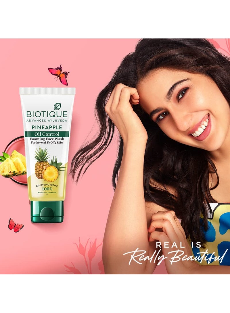 Biotique pineapple face wash oil control foaming cleanser hydrates removes excess oil evens skin tone botanical extracts all skin types 150ml - Image 3