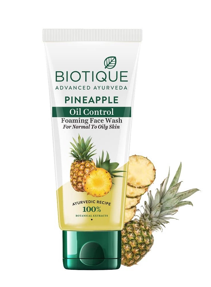 Biotique pineapple face wash oil control foaming cleanser hydrates removes excess oil evens skin tone botanical extracts all skin types 150ml - Image 1