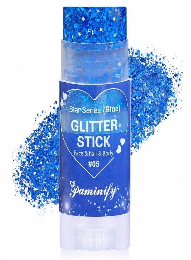 Paminify Blue Hair Glitter Stick,Royal Blue Face Glitter Stick,Singer Concert Body Glitter for Women, Rave Carnival Accessories Chunky Sequins,Waterproof Halloween Glitter Makeup for Sports Game Day - Image 1