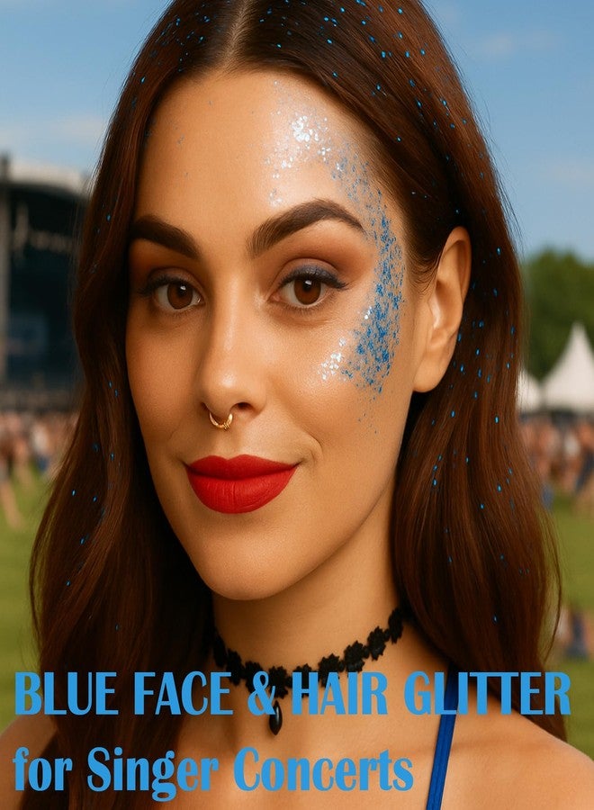 Paminify Blue Hair Glitter Stick,Royal Blue Face Glitter Stick,Singer Concert Body Glitter for Women, Rave Carnival Accessories Chunky Sequins,Waterproof Halloween Glitter Makeup for Sports Game Day - Image 4