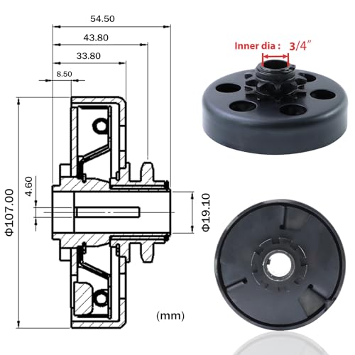 KIKITE Go Kart Clutch 3/4" Bore 10 Tooth For 40/41/420 Chain, Minibike Chain Centrifugal Clutch 10T Fit 6.5HP - Image 3