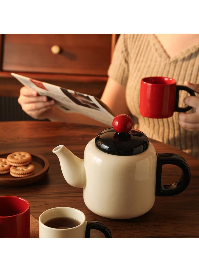 بيرام طقم شاي سيراميك بيرام، طقم إبريق شاي سعة لتر واحد، 140 مل، 4 أكواب، طقم برطمان واحد وغطاء واحد، طقم شاي مزخرف مع تغليف هدايا، طقم تقديم أنيق لحفلات الشاي باللونين الأحمر والأبيض - Image 5