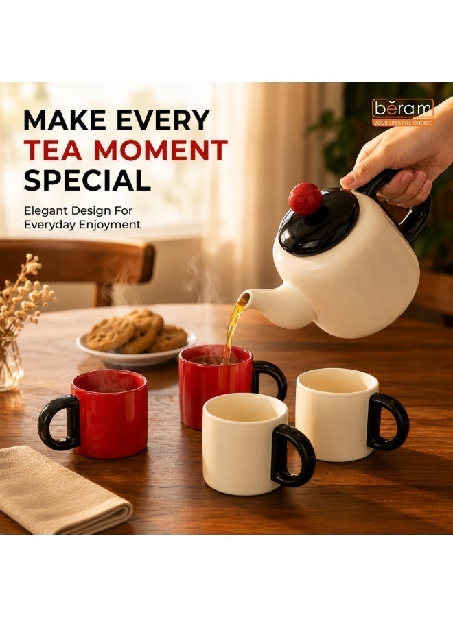 BERAM Ceramic Tea Pot Set with 4 Cups – Elegant Tea Set with 1L Teapot, Premium Ceramic Tea Serving Set, Tea Pot and Cup Set for Home, Office, Afternoon Tea, Coffee, Herbal Tea & Gift - Image 3
