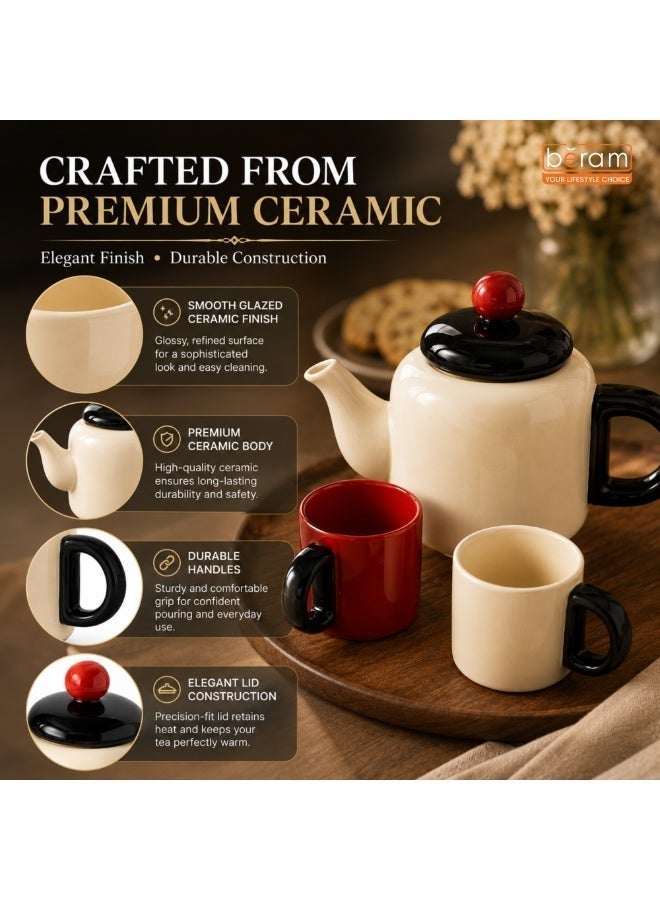 BERAM Ceramic Tea Pot Set with 4 Cups – Elegant Tea Set with 1L Teapot, Premium Ceramic Tea Serving Set, Tea Pot and Cup Set for Home, Office, Afternoon Tea, Coffee, Herbal Tea & Gift - Image 5
