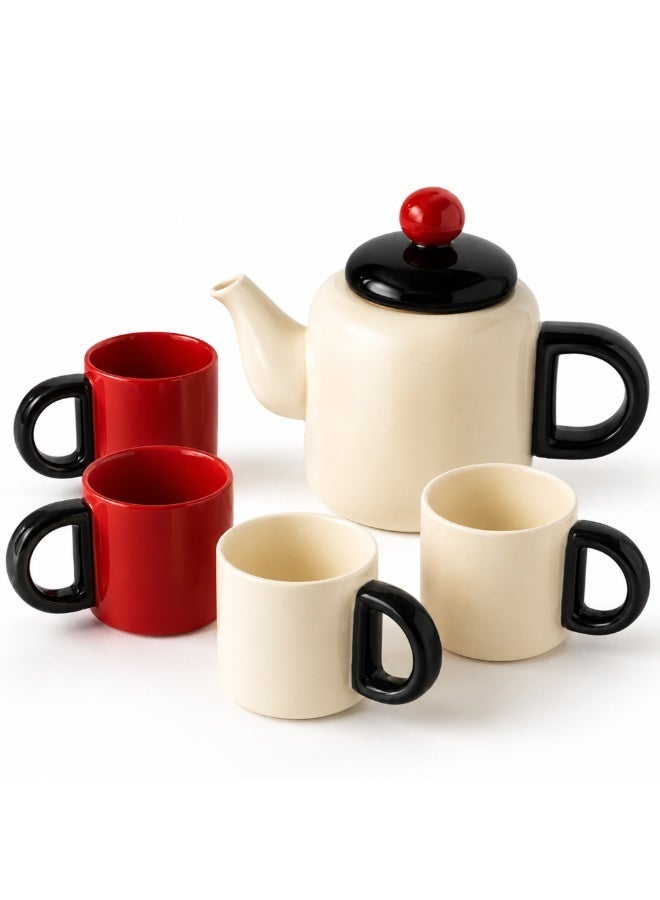 BERAM Ceramic Tea Pot Set with 4 Cups – Elegant Tea Set with 1L Teapot, Premium Ceramic Tea Serving Set, Tea Pot and Cup Set for Home, Office, Afternoon Tea, Coffee, Herbal Tea & Gift - Image 1