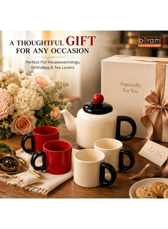 BERAM Ceramic Tea Pot Set with 4 Cups – Elegant Tea Set with 1L Teapot, Premium Ceramic Tea Serving Set, Tea Pot and Cup Set for Home, Office, Afternoon Tea, Coffee, Herbal Tea & Gift - Image 4