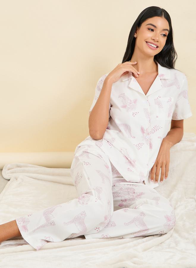 Styli Jaguar Animal Print Shirt and Pyjama Set  - Image 1