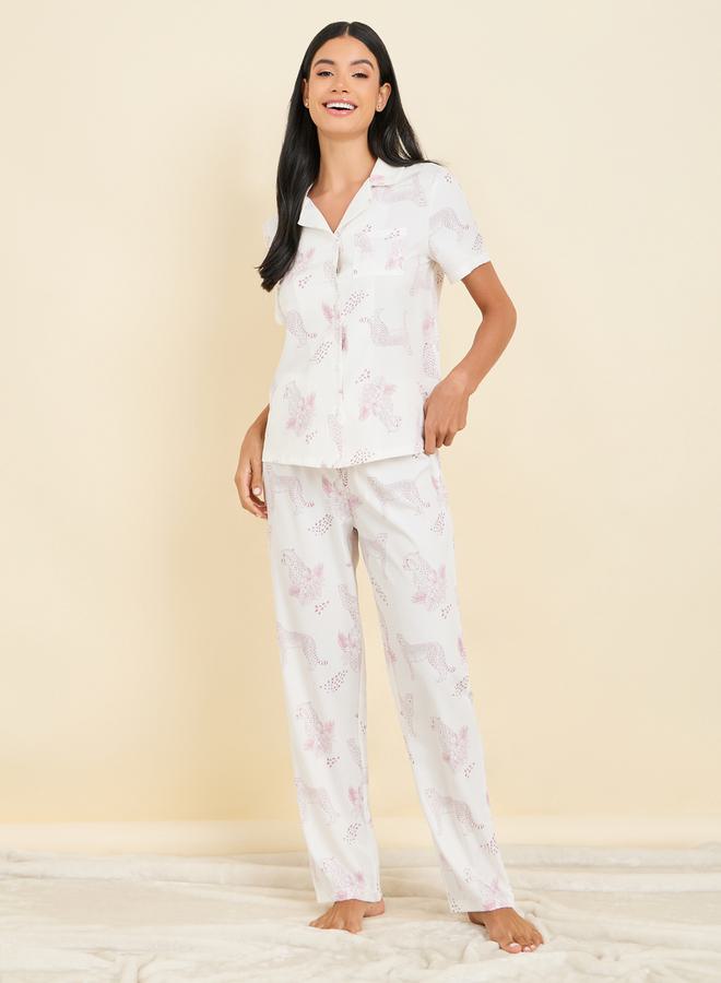 Styli Jaguar Animal Print Shirt and Pyjama Set  - Image 2
