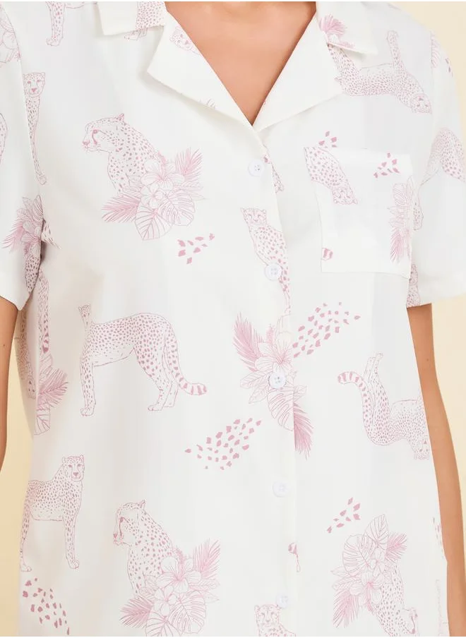 Styli Jaguar Animal Print Shirt and Pyjama Set