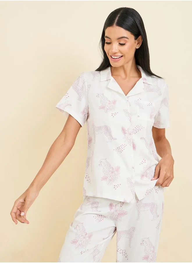 Styli Jaguar Animal Print Shirt and Pyjama Set