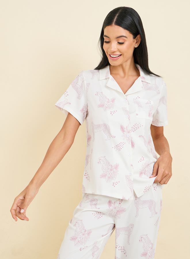 Styli Jaguar Animal Print Shirt and Pyjama Set  - Image 3