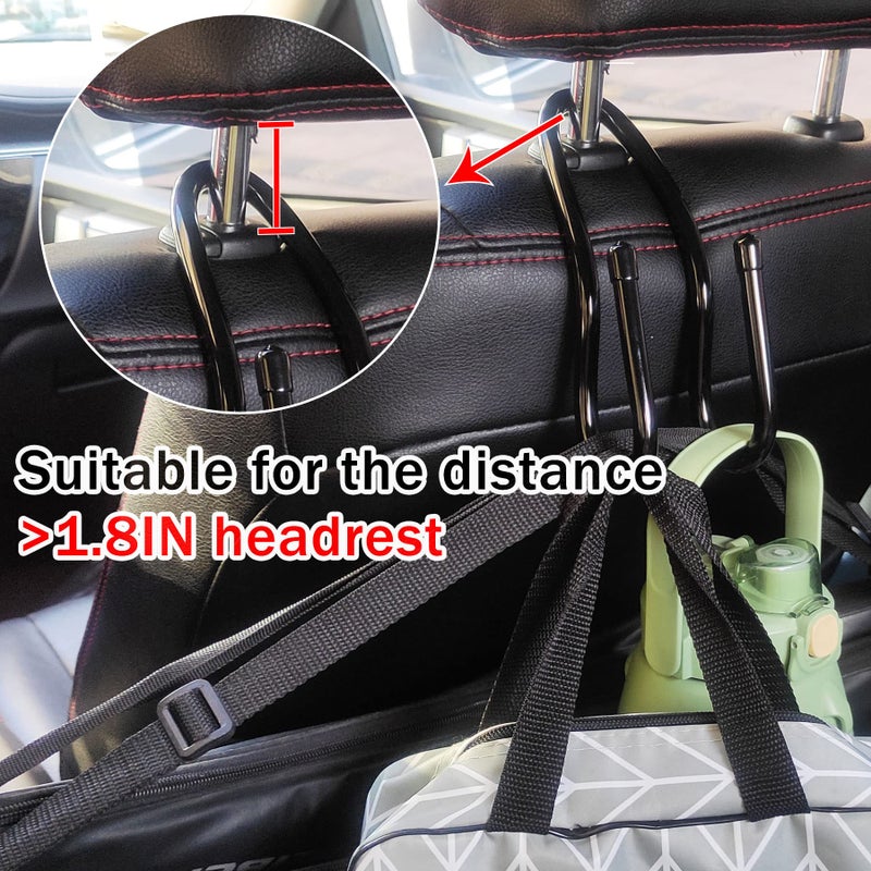 RUZUO Adjustable Car Seat Headrest Hook 4 Pack Car Storage Organizer Headrest Hanger Holder Hooks for Bags Purses Jackets Sweaters Hats Umbrella, Seat Hooks for Vehicle - Image 2