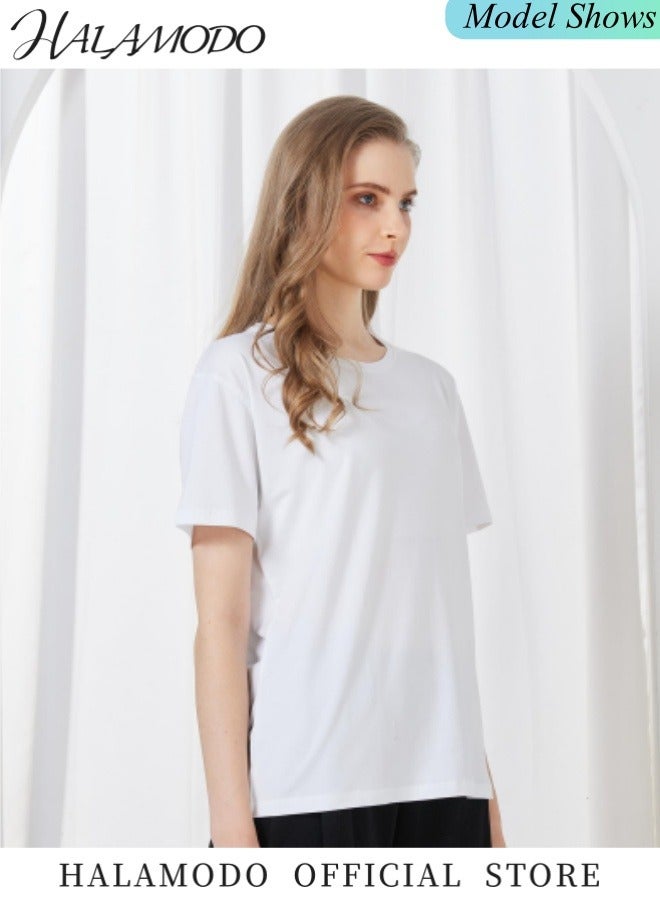 هالامودو تي شيرت للجنسين من القطن برقبة دائرية، تي شيرت يمتص الرطوبة، تي شيرت رياضي للجري والتمرين في صالة الألعاب الرياضية، تي شيرت بأكمام قصيرة، تي شيرت برقبة دائرية، مناسب للرياضة الجافة - Image 4