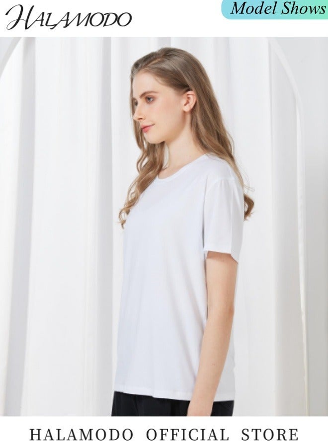 هالامودو تي شيرت للجنسين من القطن برقبة دائرية، تي شيرت يمتص الرطوبة، تي شيرت رياضي للجري والتمرين في صالة الألعاب الرياضية، تي شيرت بأكمام قصيرة، تي شيرت برقبة دائرية، مناسب للرياضة الجافة - Image 5