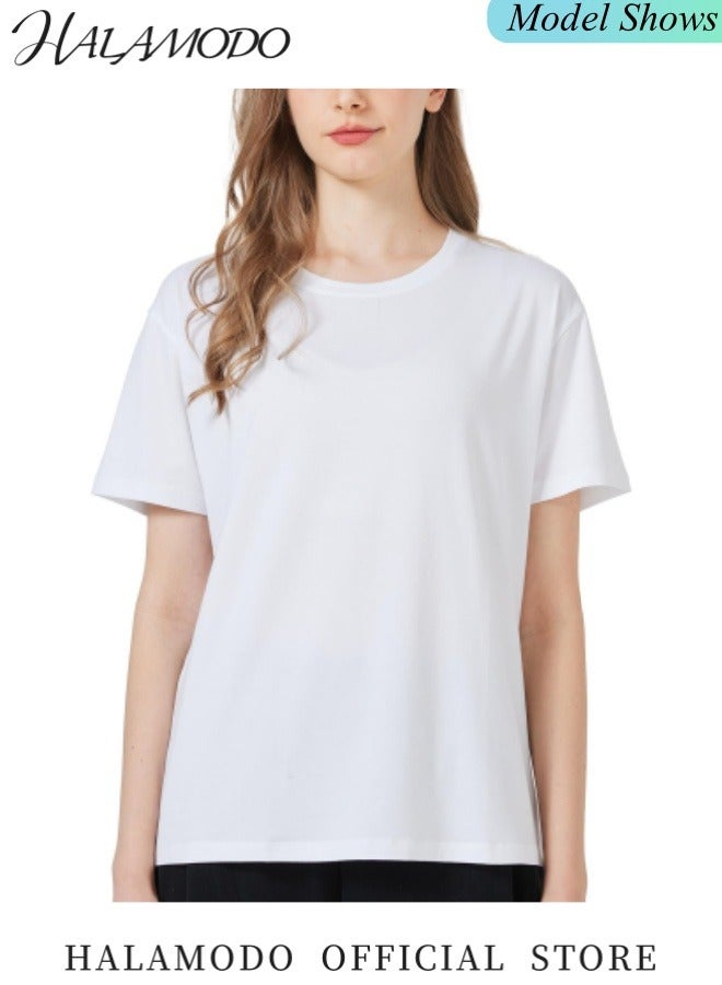 هالامودو تي شيرت للجنسين من القطن برقبة دائرية، تي شيرت يمتص الرطوبة، تي شيرت رياضي للجري والتمرين في صالة الألعاب الرياضية، تي شيرت بأكمام قصيرة، تي شيرت برقبة دائرية، مناسب للرياضة الجافة - Image 3