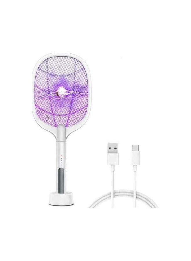 Rechargeable Insect Killer Racket with Charging Base, 25 cm, White - DQN-01 - Image 1