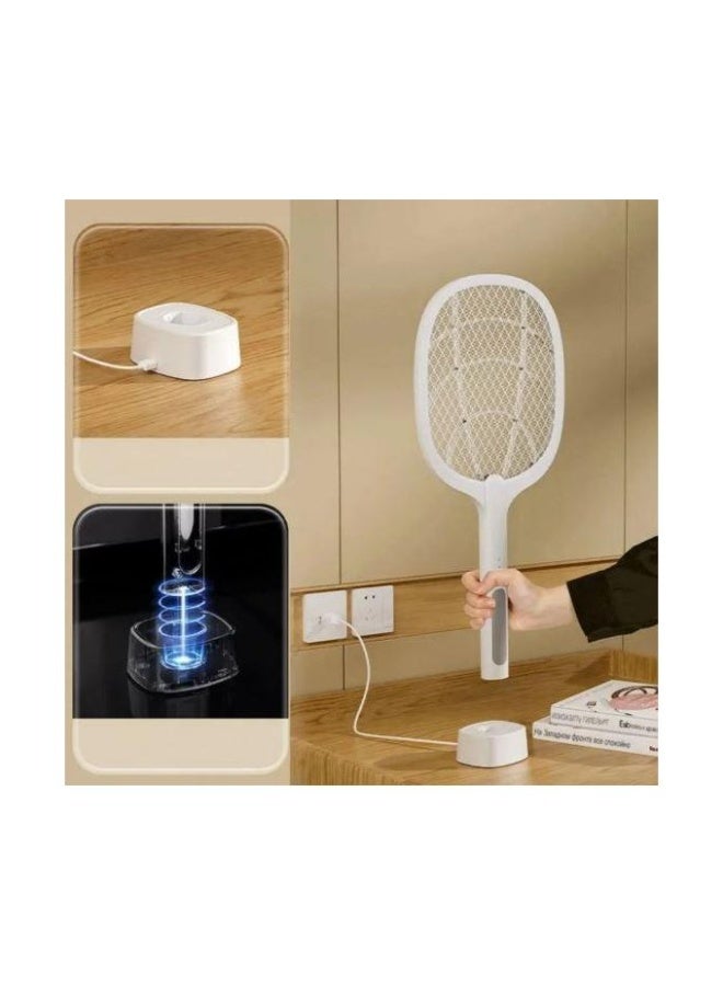 Rechargeable Insect Killer Racket with Charging Base, 25 cm, White - DQN-01 - Image 3