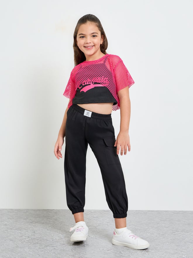 Styli Pack of 3 - Printed Top, Crop T-Shirt and Joggers Sports Set - Image 2