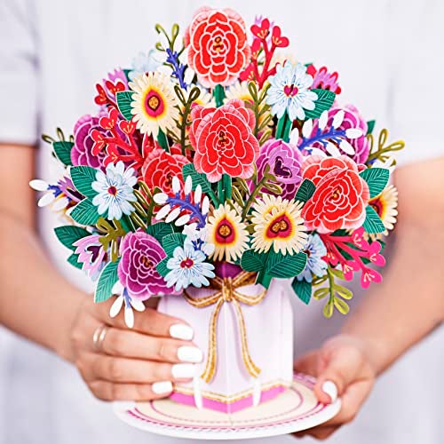 Paper Love HugePop Mother's Day Pop Up Card, 3D Harmony Flower Bouquet, With Detachable Paper Flower Bouquet, Gift for Mothers Day, Birthday, Graduation, Get Well, Thank You, All Occasion - Jumbo 10" x 14" Cover - Image 2