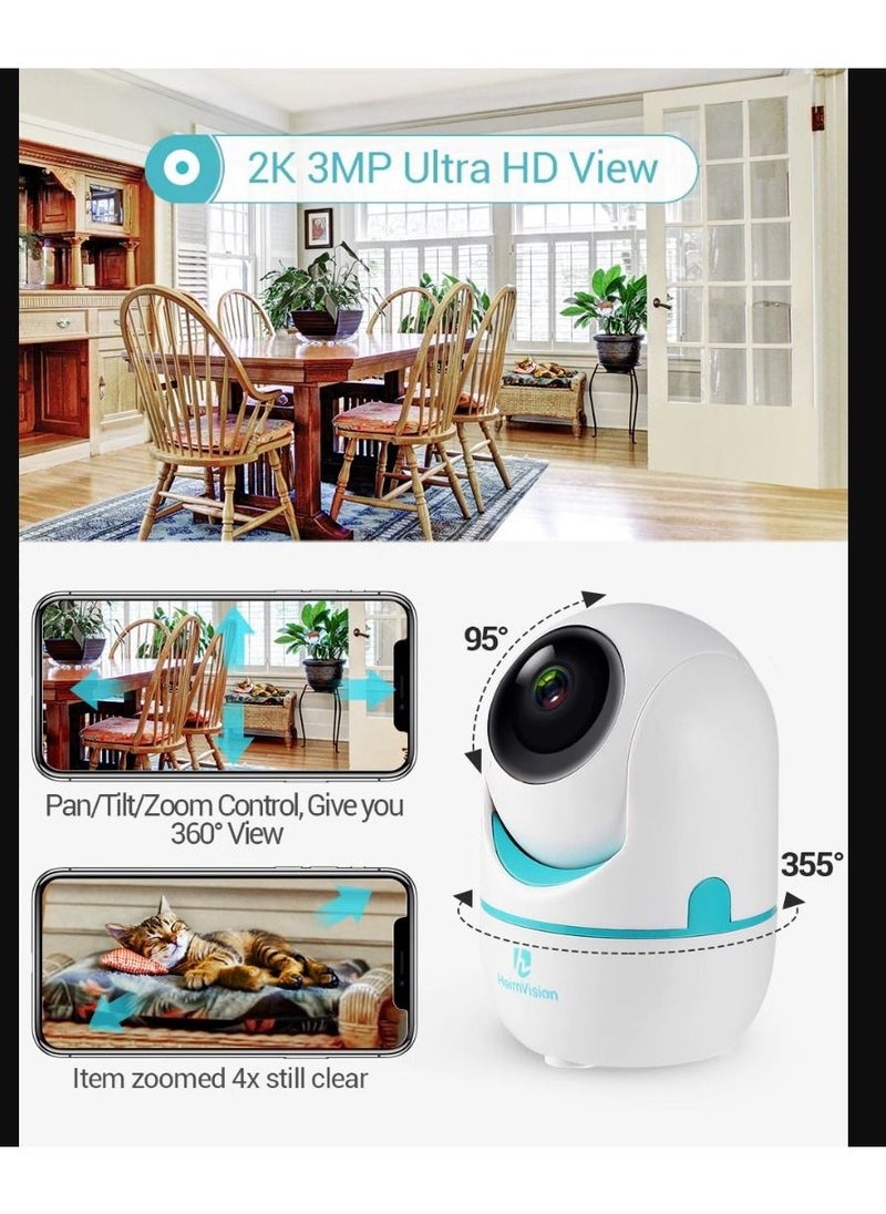 HeimVision - HeimVision 2K Smart Indoor Wi Fi Camera FHD 1080 Motorized Pan And Tilt 360° Visual Coverage Smart Night Vision With Smart IR Sleep Mode Motion Detection Smart Tracking 2way Talk Micro SD Slot - Image 1