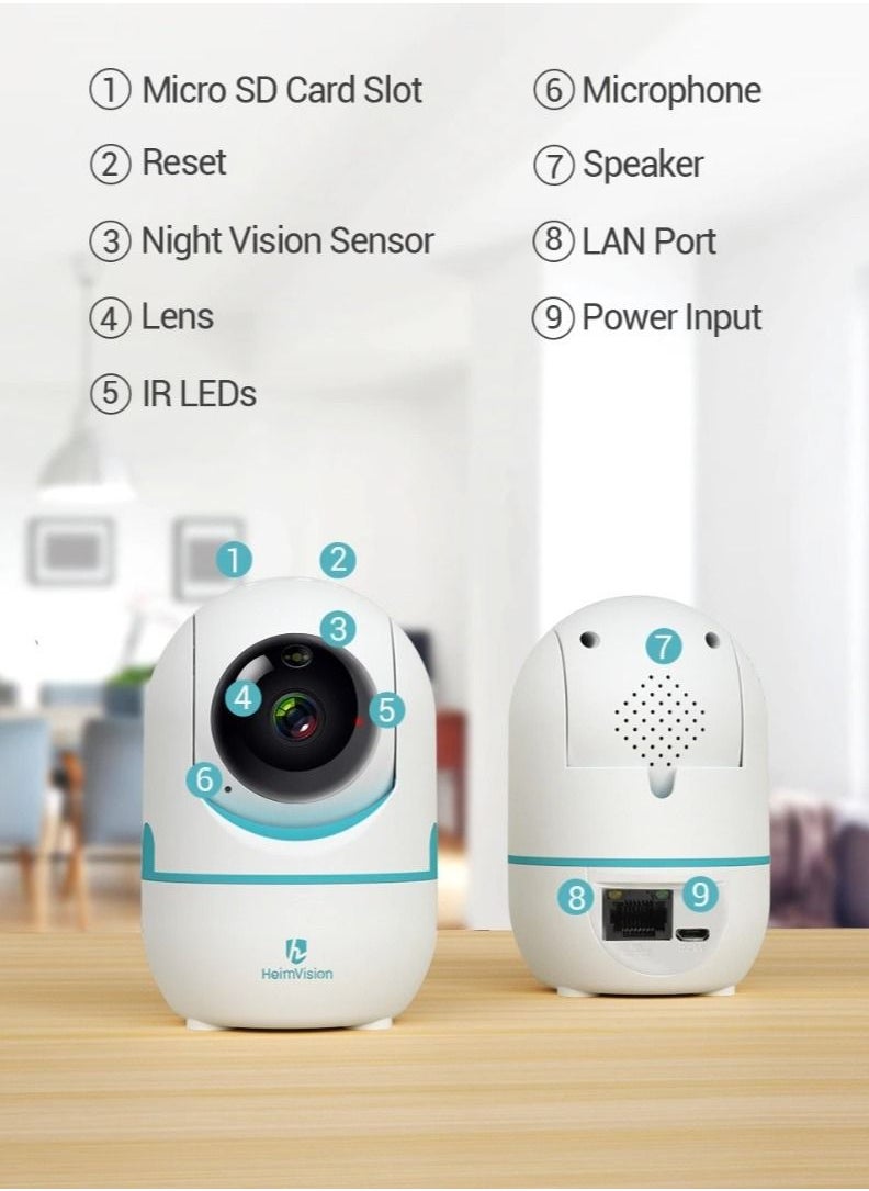 HeimVision - HeimVision 2K Smart Indoor Wi Fi Camera FHD 1080 Motorized Pan And Tilt 360° Visual Coverage Smart Night Vision With Smart IR Sleep Mode Motion Detection Smart Tracking 2way Talk Micro SD Slot - Image 1