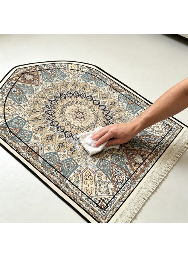 Mihrab Arch Persian Islamic Prayer Mat Water Resistant Anti-Slip Washable Soft Fringed Muslim Worship Rug - Image 4