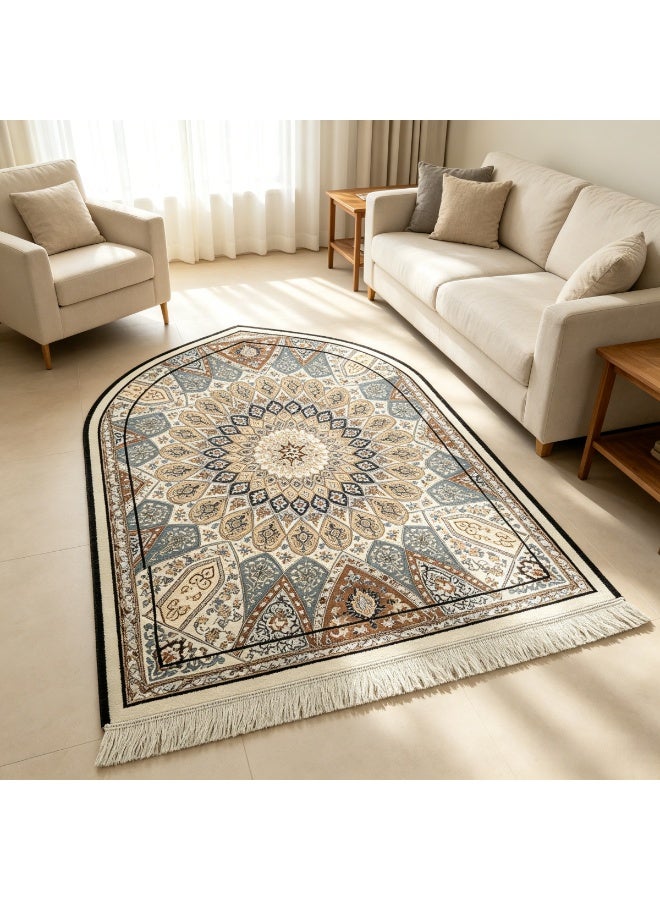 Mihrab Arch Persian Islamic Prayer Mat Water Resistant Anti-Slip Washable Soft Fringed Muslim Worship Rug - Image 3