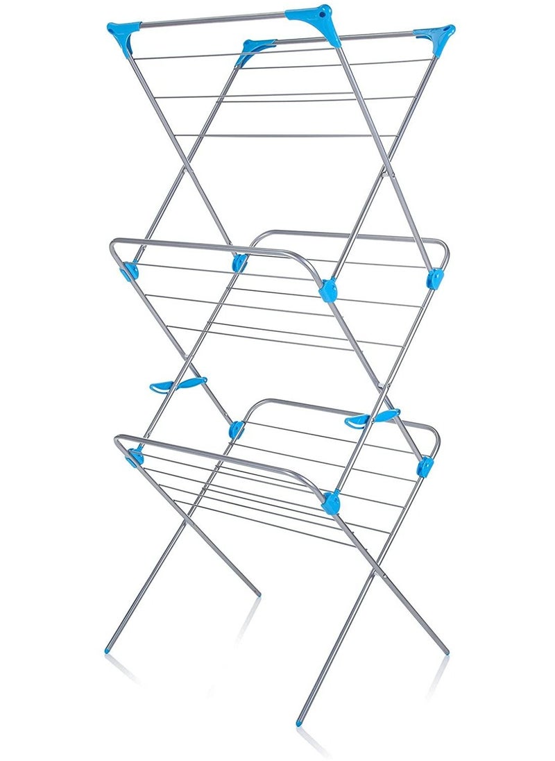 DubaiGallery 3-Tier Foldable Drying Rack Hang Clothes Towel Laundry Dryer for Indoor, Outdoor Silver/Blue  - Image 2