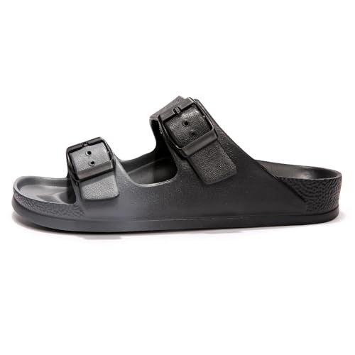 FUNKYMONKEY Women's Comfort Slides Double Buckle Adjustable EVA Flat Sandals (6 M US, Black/Grey) - Image 2
