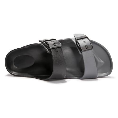 FUNKYMONKEY Women's Comfort Slides Double Buckle Adjustable EVA Flat Sandals (6 M US, Black/Grey) - Image 3