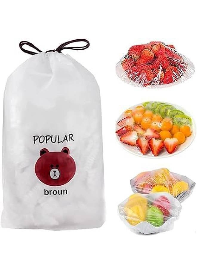 Fresh Keep Bags Flexible Stretchy Adjustable Containers, Transparent Waterproof Shower Caps for Leftovers, Picnic, BBQ, Preserving Freshness (100 Pieces)  - Image 1