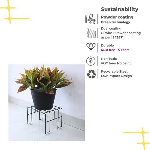 Meshable Moso 1 Tiered Plant Stand for Balcony and Living Room Made with Metal, Elegant Design and Rust Free Decorative Pot Stand For Indoor & Outdoor - Black (Set of 1) - Image 3