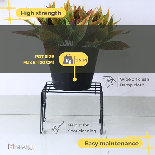 Meshable Moso 1 Tiered Plant Stand for Balcony and Living Room Made with Metal, Elegant Design and Rust Free Decorative Pot Stand For Indoor & Outdoor - Black (Set of 1) - Image 2