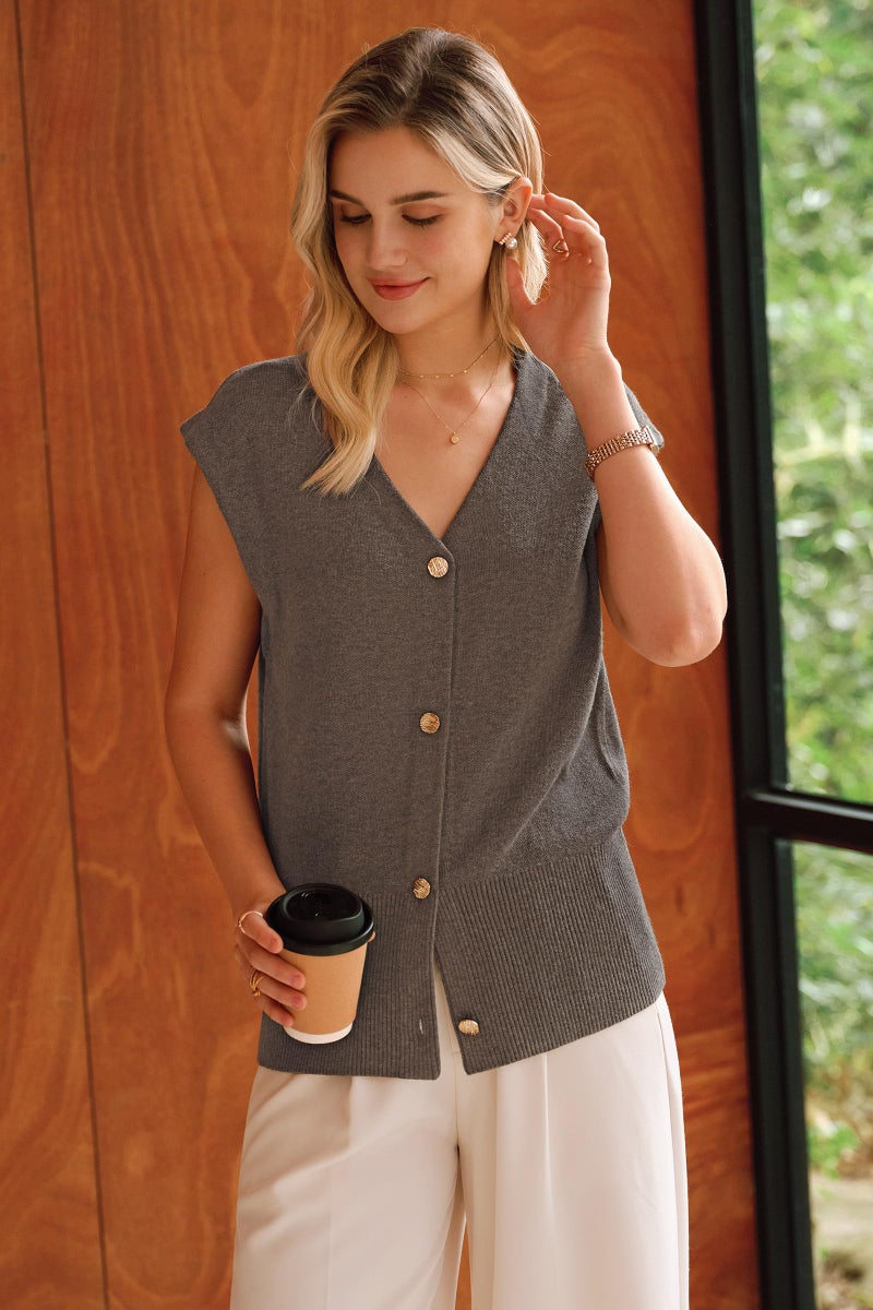 Arach&Cloz Cashmere Sweaters for Women Summer Sleeveless Sweater Vest Tops Wool Blend V Neck Business Casual Outfits Teacher Capsule Wardrobe Trendy 2026 Coffee S - Image 2