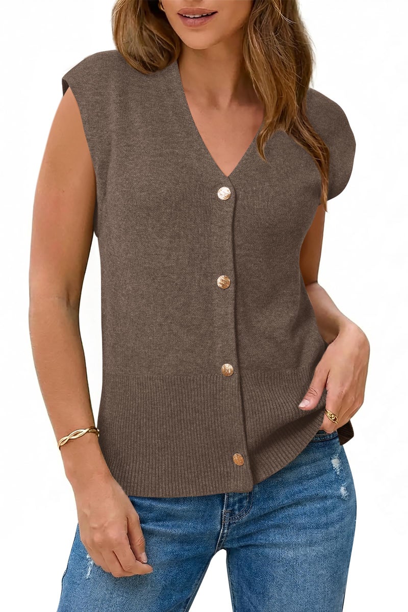 Arach&Cloz Cashmere Sweaters for Women Summer Sleeveless Sweater Vest Tops Wool Blend V Neck Business Casual Outfits Teacher Capsule Wardrobe Trendy 2026 Coffee S - Image 1