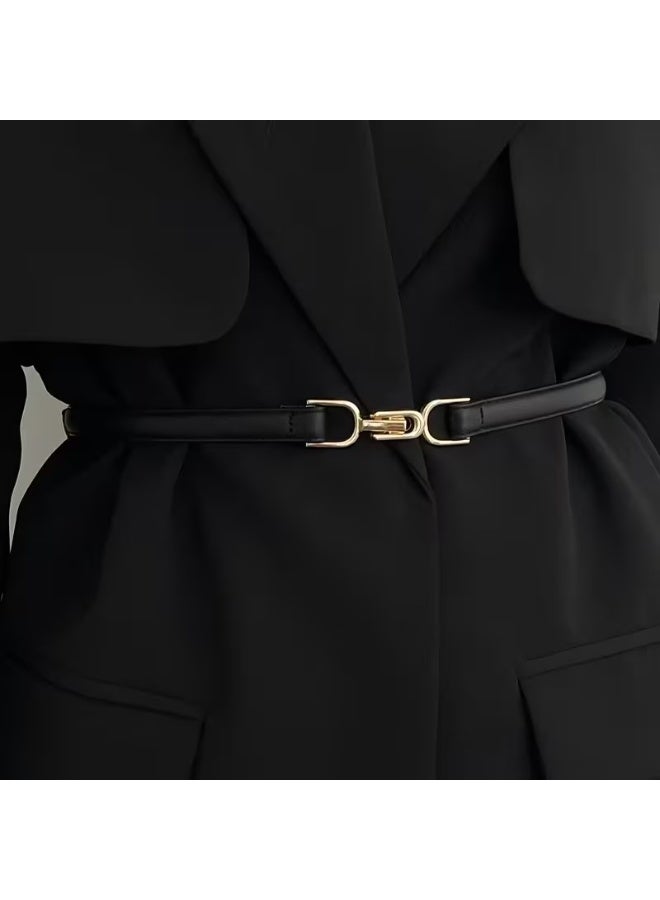 Goolsky [Stylish Dress Coat Girdle for Women] Stylish Buckle Thin PU Belts Black Simple Casual Waistband Vintage Dress Coat Girdle For Women - Image 5