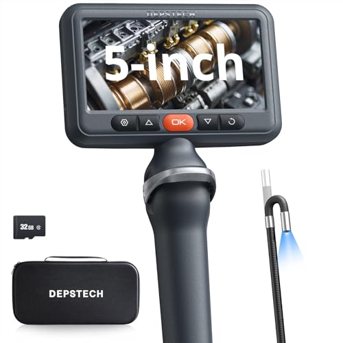 DEPSTECH Articulating Borescope Camera with Light, 5" IPS HD Screen, Industrial Endoscope Inspection Camera with Two-Way Articulated Probe, 0.24'' Flexible Snake Scope for Wall Automotive Engine - 5FT - Image 1