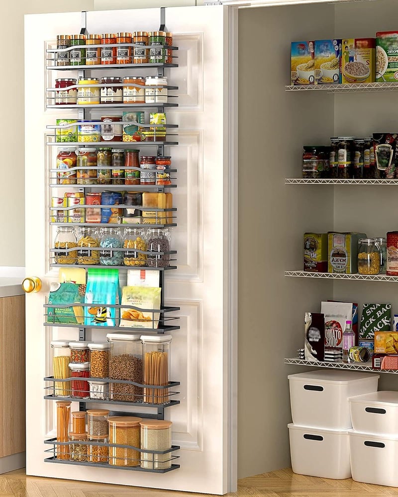 Moforoco 9-Tier Over The Door Pantry Organizer, Pantry Organization and Storage, Black Hanging Basket Wall Spice Rack Seasoning Shelves, Home & Kitchen Bedroom Bathroom House Essentials - Image 1