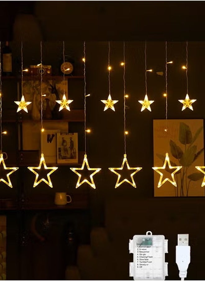 Topyich Home Decoration LED Star Lights, Curtain String Lights For Bedroom, 8 Lighting Modes, Waterproof Fairy Lights For Bedroom, Wedding, Party Decoration Gold  - Image 1