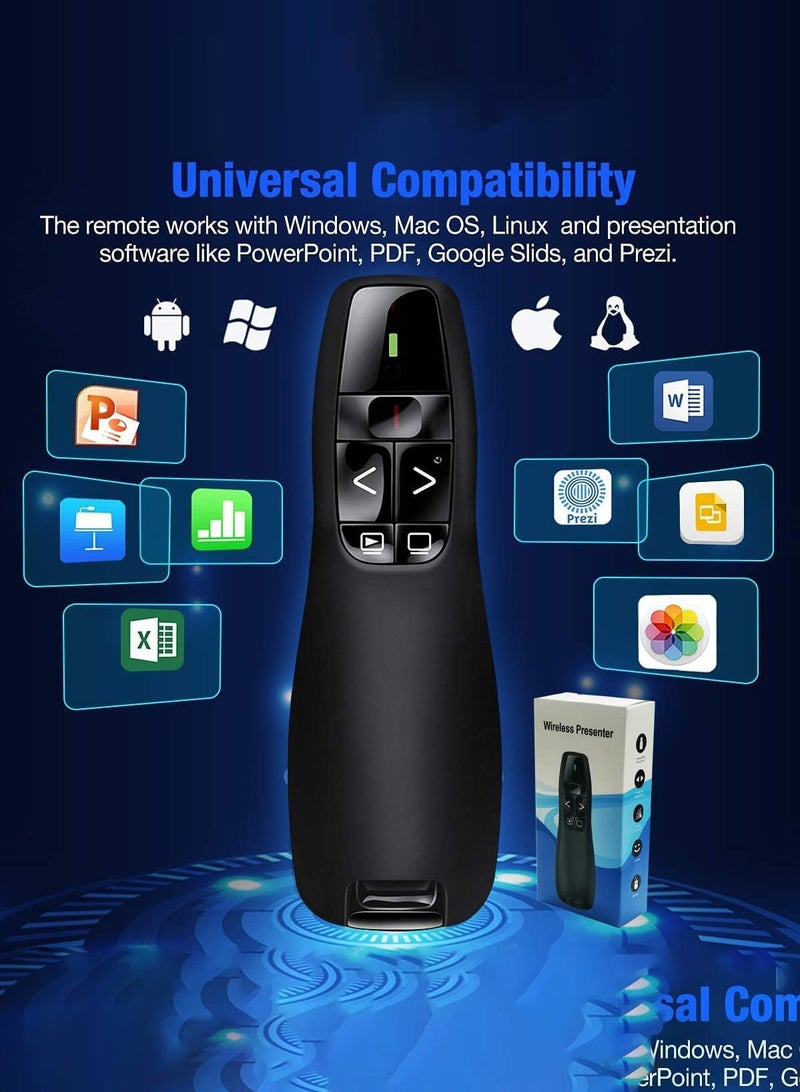 PowerPoint Presentation Clicker - R400 2.4Ghz USB Wireless Presenter with Red Laser Pointer for Windows and Mac, Remote Control for Slideshows, Keynote and More