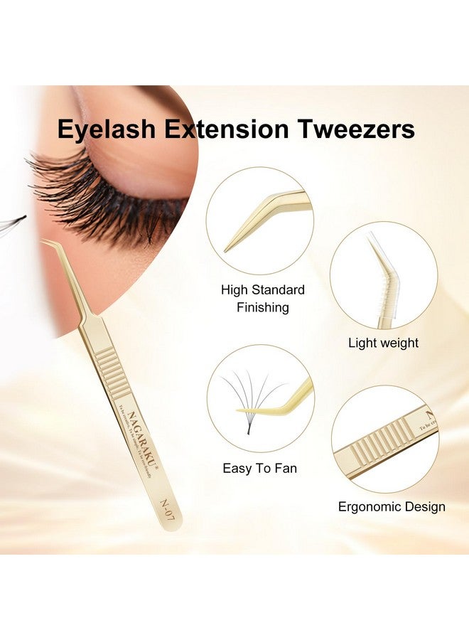 NAGARAKU 5 Pcs Tweezers For Eyelash Extensions Straight And Curved Precision Professional Volume Easy Fanning Lash Precise Point With Storage Case Bag - Image 3