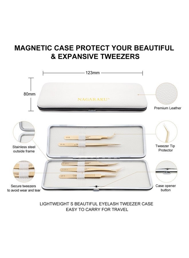 NAGARAKU 5 Pcs Tweezers For Eyelash Extensions Straight And Curved Precision Professional Volume Easy Fanning Lash Precise Point With Storage Case Bag - Image 4