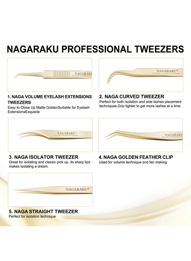 NAGARAKU 5 Pcs Tweezers For Eyelash Extensions Straight And Curved Precision Professional Volume Easy Fanning Lash Precise Point With Storage Case Bag - Image 5