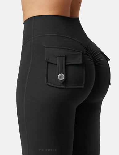 YEOREO Flare Leggings with Pockets for Women Brittany Leggings Workout Leggings for Women Butt Lifting Gym Yoga Leggings Black S - Image 4