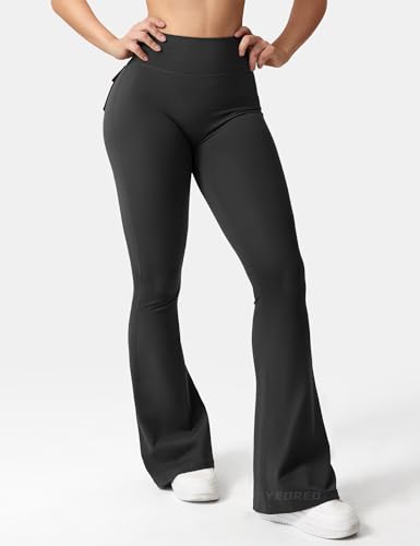 YEOREO Flare Leggings with Pockets for Women Brittany Leggings Workout Leggings for Women Butt Lifting Gym Yoga Leggings Black S - Image 2