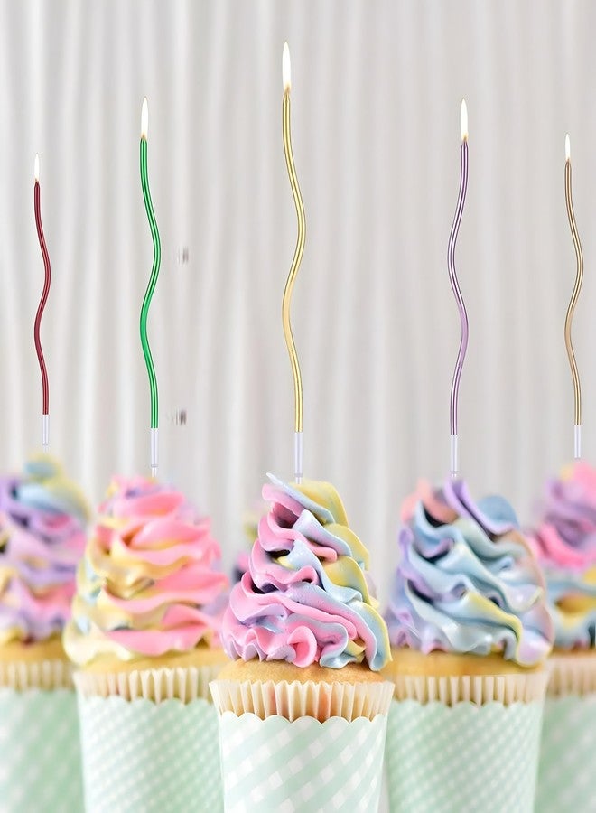 Juzfun Spiral Candles for Birthday Wedding Anniversary Baby Shower Cake Decoration Metallic Red Twisty Cupcake Topper Drip-Resistant Sparkle Finish Curved Decorative Candle Easy to use Pack of 6pcs - Image 5
