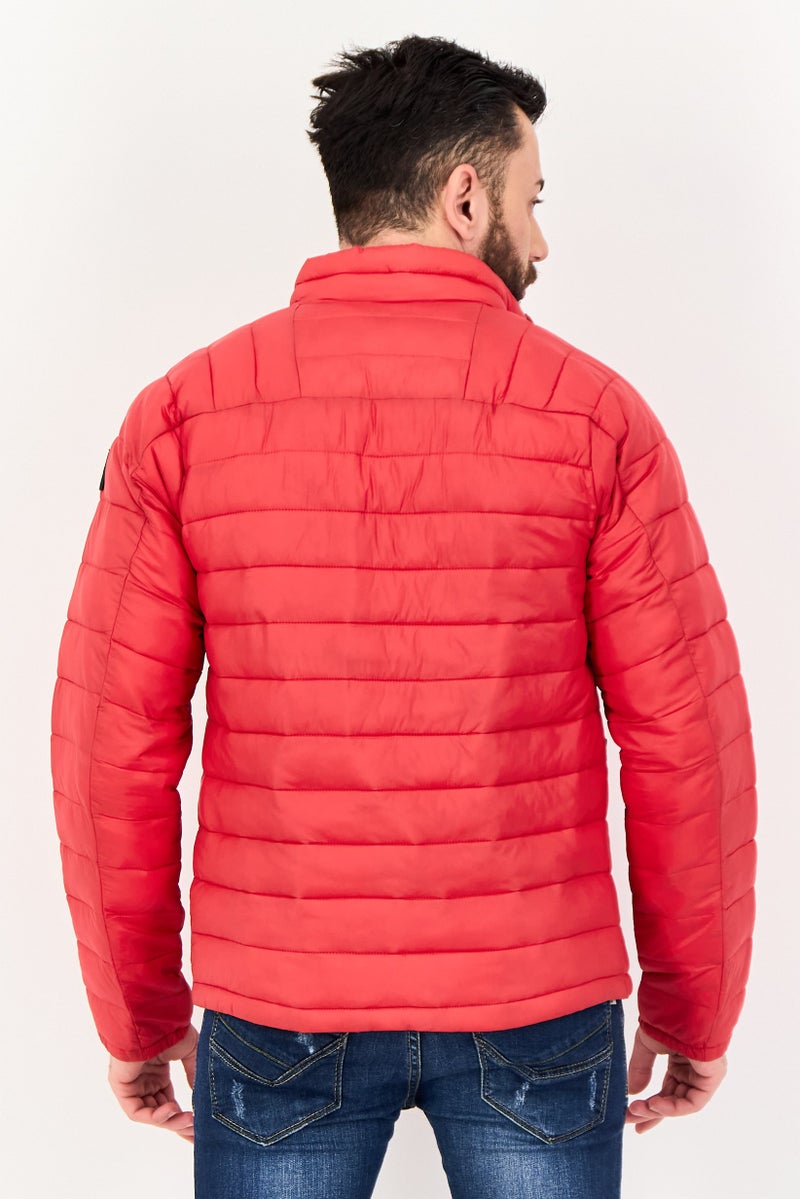 DKNY Men Quilted Puffer Jacket With Packable Bag, Red - Image 3