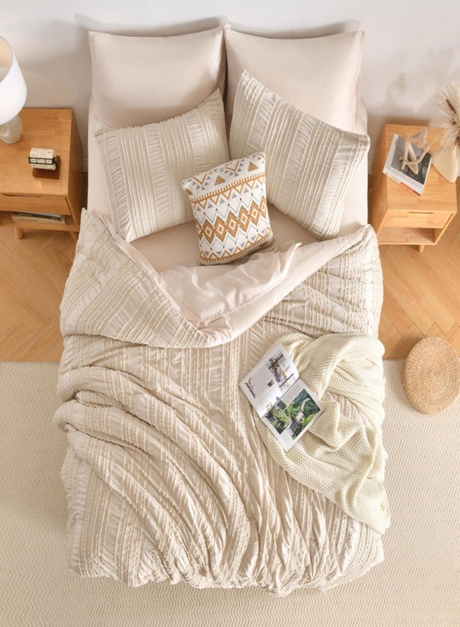 DHSFKBE Beige Tufted Comforter Set Queen Size 7 Piece Bed in a Bag，Shabby Chic Boho Bedding for Bedroom Comforter，All Season Soft Microfiber Ruffle Comforter Set with Pillow and Sheets - Image 3