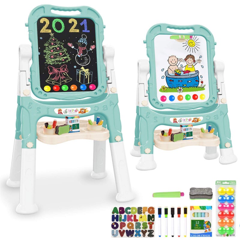 Mojitodon Easel for KidsRotatable Double Sided Easel for Kids Adjustable Standing Art Easel with Painting Accessories for Toddlers Boys and GirlsGreen