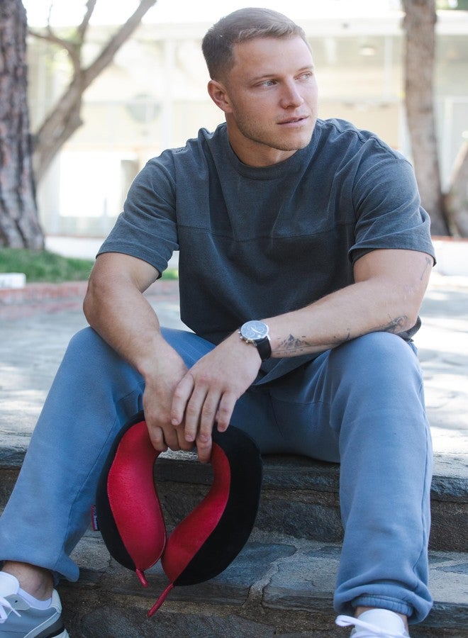 Brookstone x Christian McCaffrey Neck Travel Pillow - Lightweight U-Shaped Stuffable Memory Foam Travel Neck Pillow for Car, Airplane Travels and Sleep, Black - Image 4